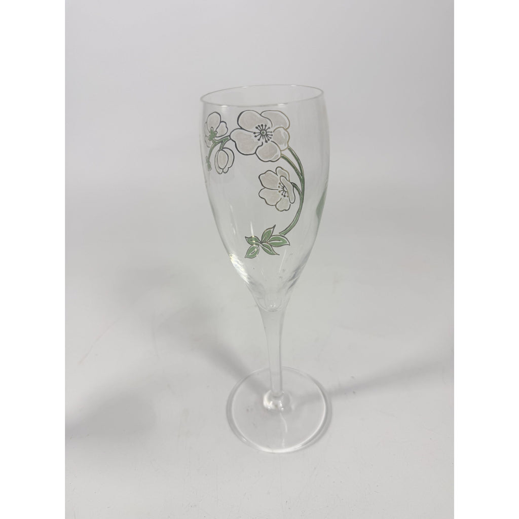 Crystal Champagne Flutes Set 2 Perrier Jouet Belle Epoque France  Hand-Painted 7 1/2" Pair Toasting Glassware Vintage Wedding Replacement