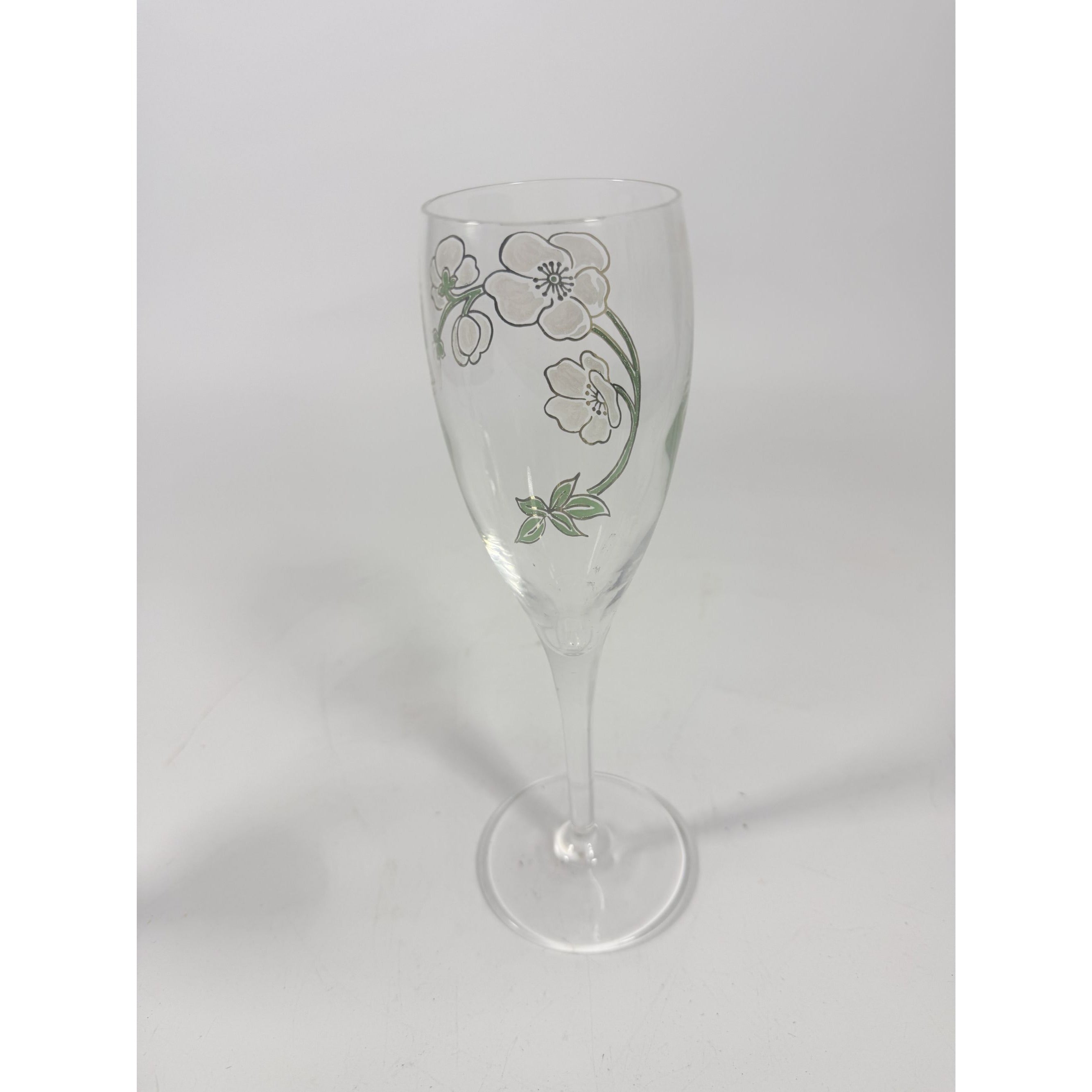 Crystal Champagne Flutes Set 2 Perrier Jouet Belle Epoque France  Hand-Painted 7 1/2" Pair Toasting Glassware Vintage Wedding Replacement