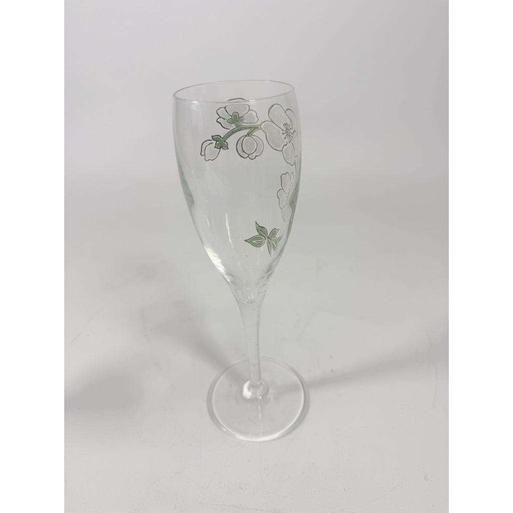 Crystal Champagne Flutes Set 2 Perrier Jouet Belle Epoque France  Hand-Painted 7 1/2" Pair Toasting Glassware Vintage Wedding Replacement