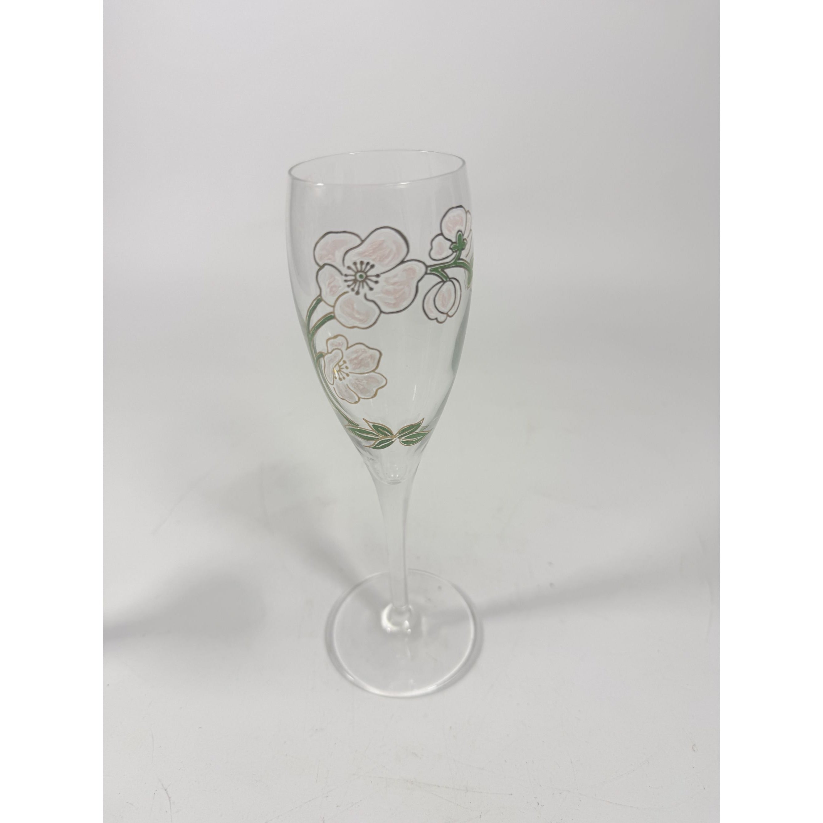 Crystal Champagne Flutes Set 2 Perrier Jouet Belle Epoque France  Hand-Painted 7 1/2" Pair Toasting Glassware Vintage Wedding Replacement