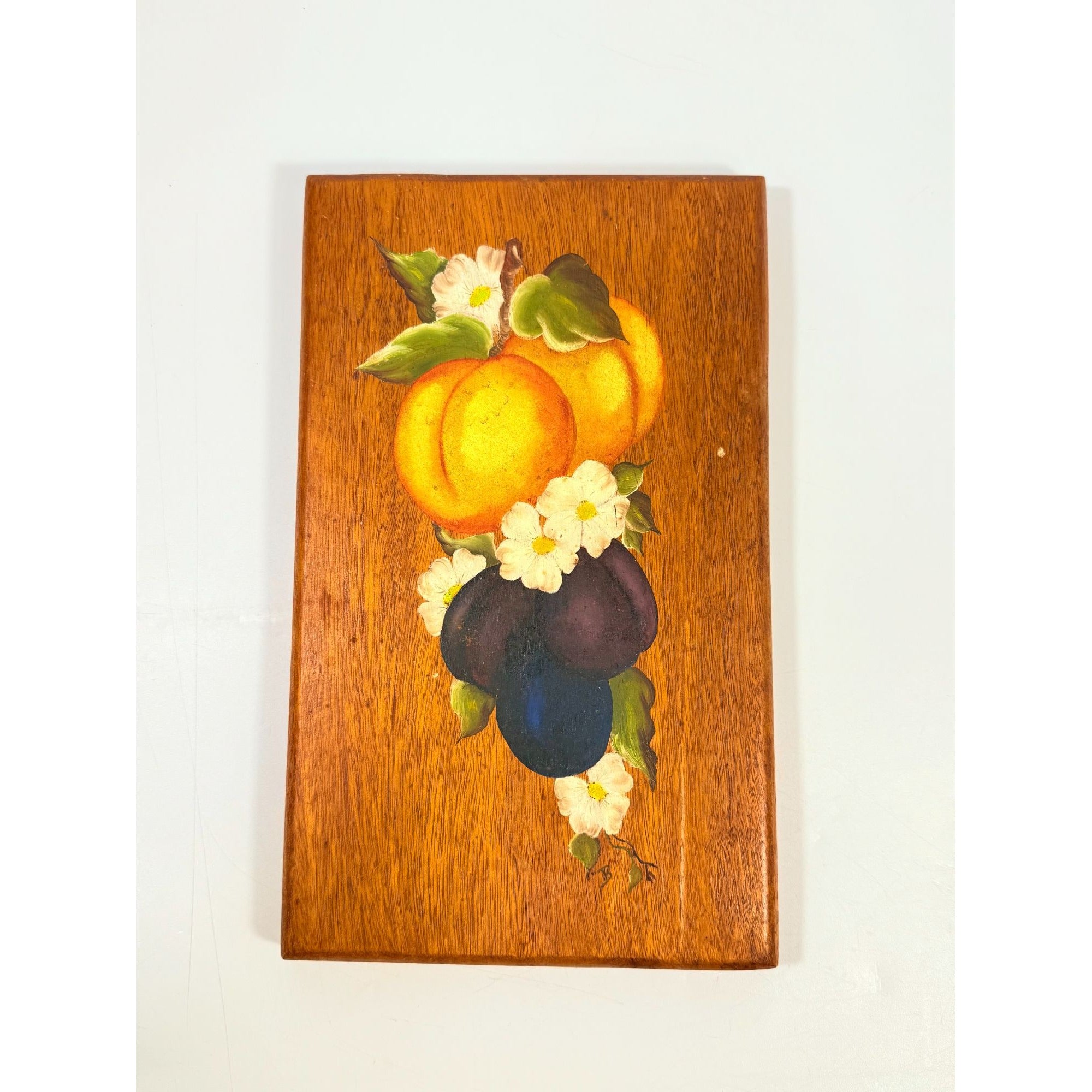 Wooden Wall Art Hand Painted Fruit on Board Kitchen Home Decor Decorative Accents Farmhouse Primitive Vintage Granny Grapes Peaches Flowers