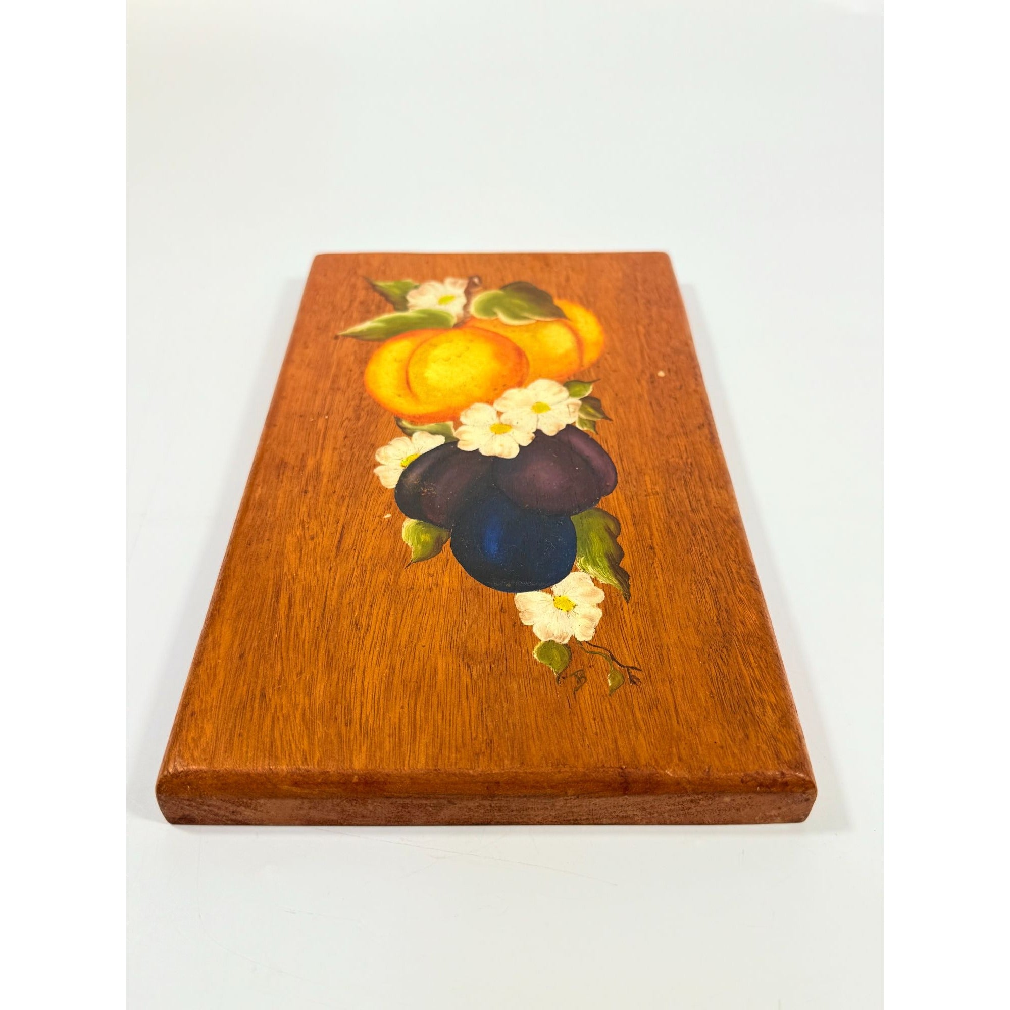 Wooden Wall Art Hand Painted Fruit on Board Kitchen Home Decor Decorative Accents Farmhouse Primitive Vintage Granny Grapes Peaches Flowers