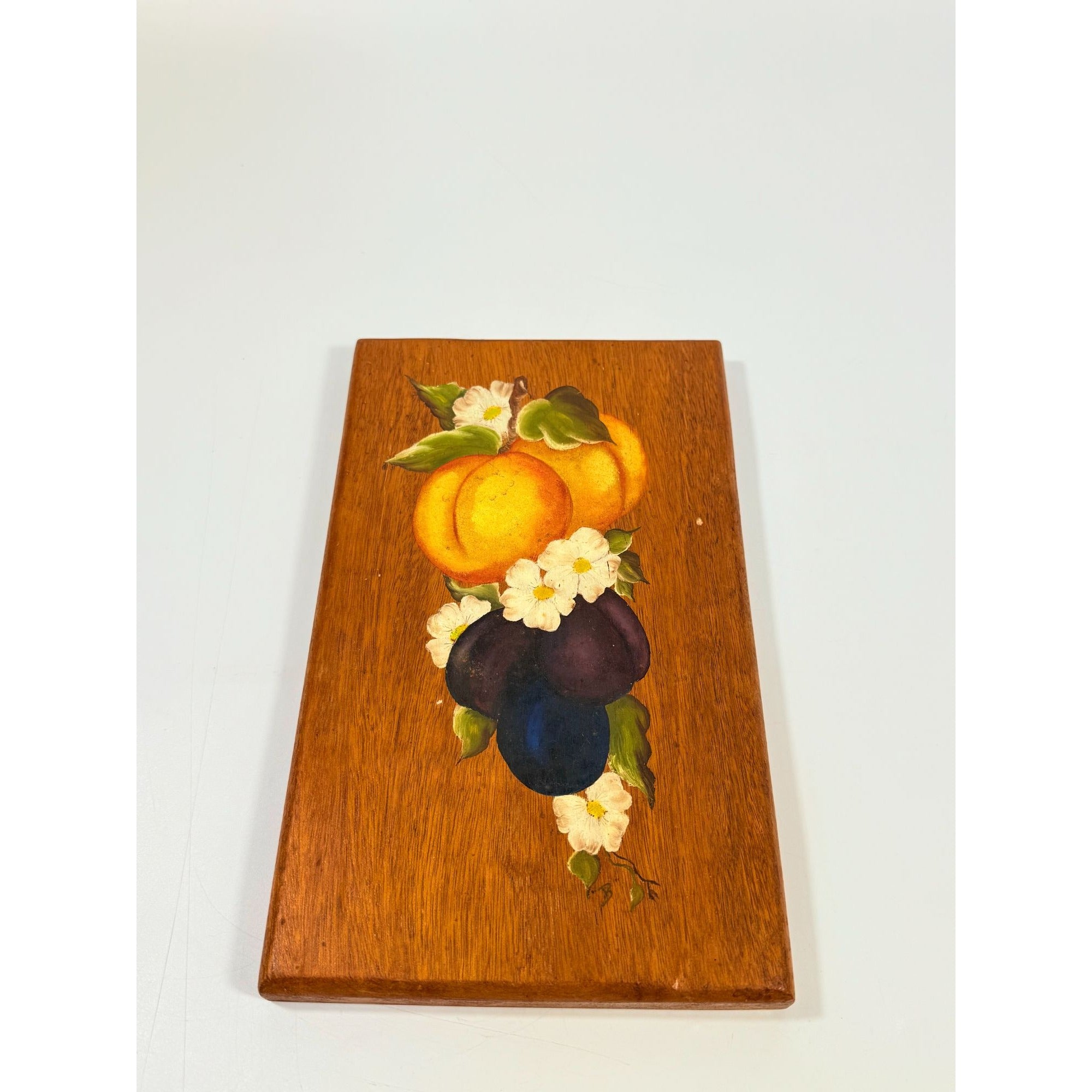 Wooden Wall Art Hand Painted Fruit on Board Kitchen Home Decor Decorative Accents Farmhouse Primitive Vintage Granny Grapes Peaches Flowers