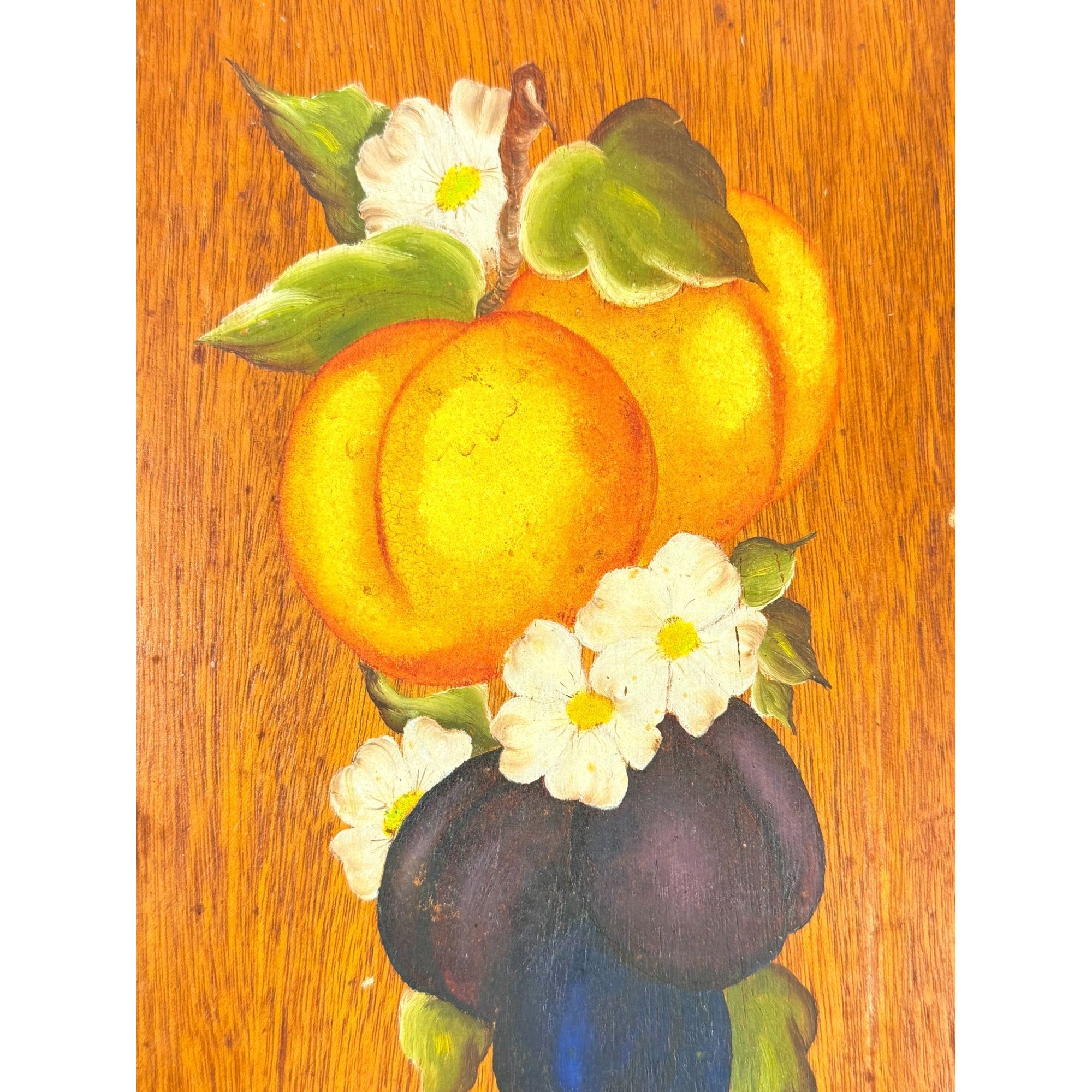 Wooden Wall Art Hand Painted Fruit on Board Kitchen Home Decor Decorative Accents Farmhouse Primitive Vintage Granny Grapes Peaches Flowers