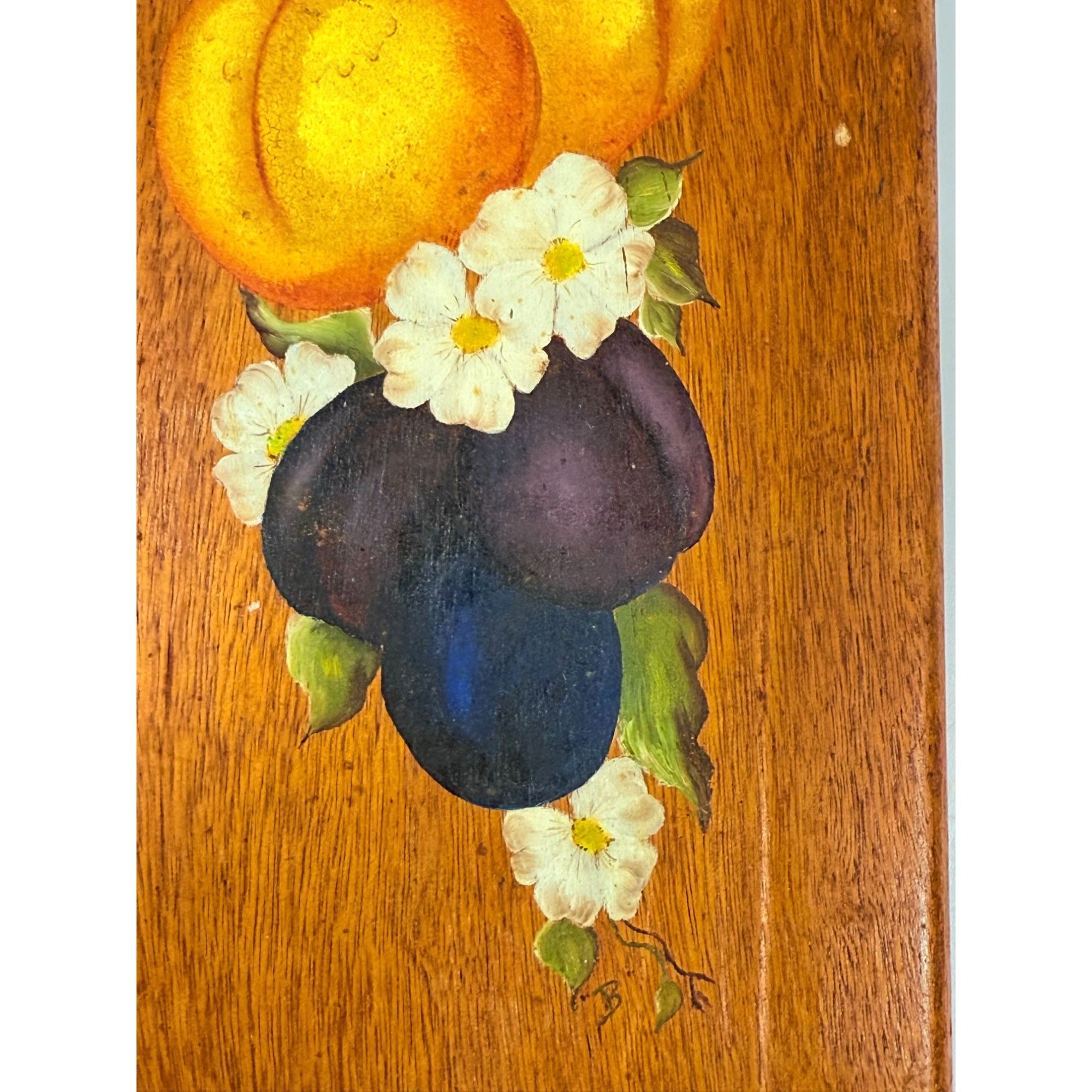 Wooden Wall Art Hand Painted Fruit on Board Kitchen Home Decor Decorative Accents Farmhouse Primitive Vintage Granny Grapes Peaches Flowers