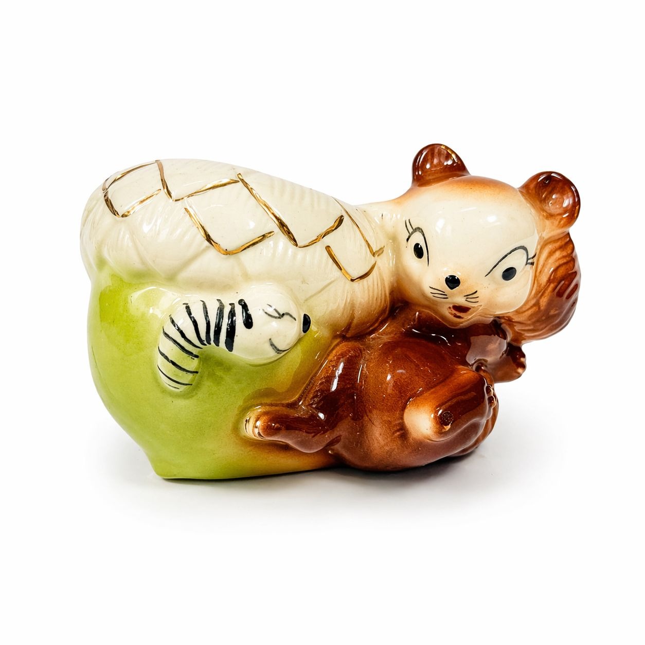 Planter Pot Succulent Flower Vintage squirrel Acorn Worm Ceramic Pottery Hand Painted Retro Mid Century 1950s Kitschy Home  Kitchen Decor
