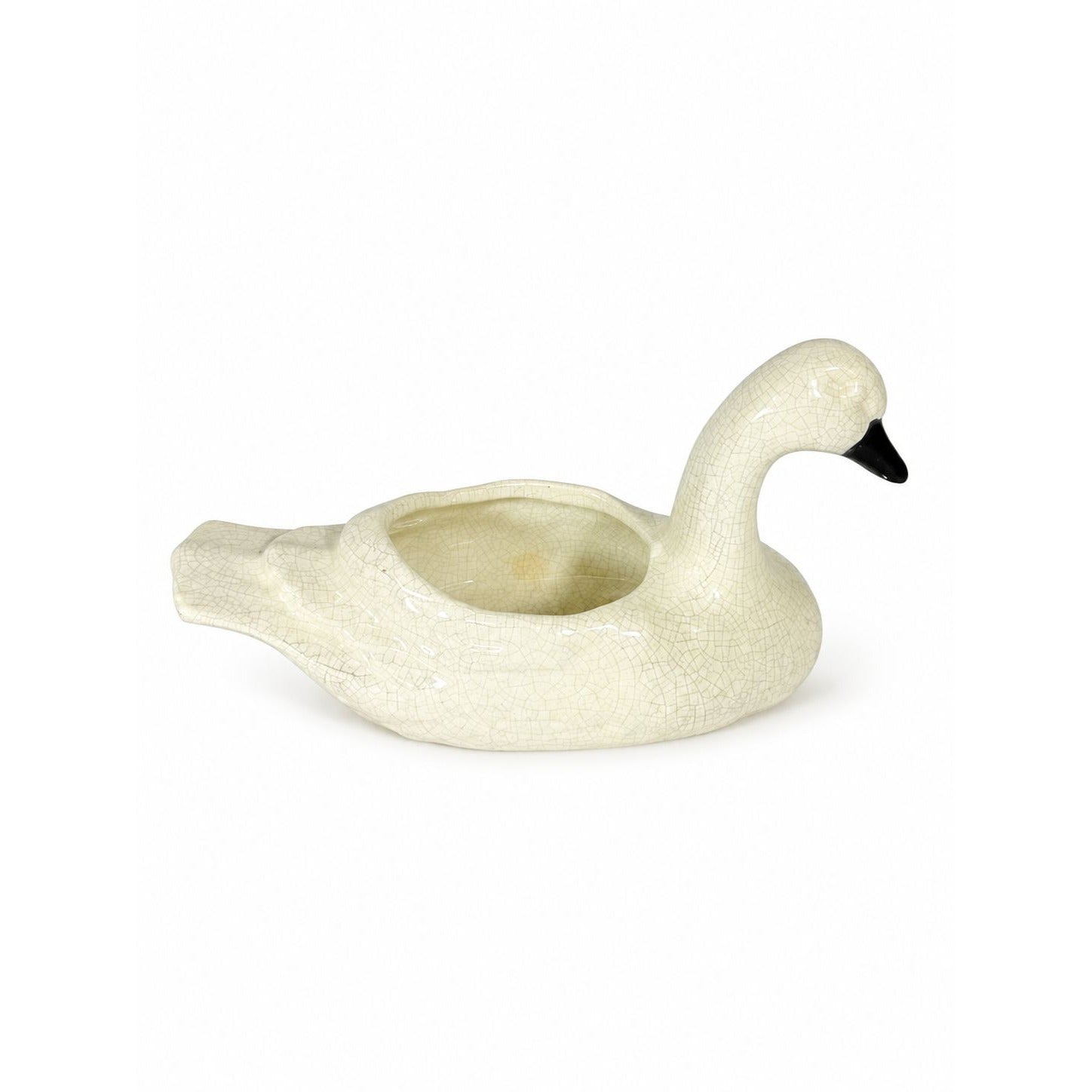 Swan Planter Pot Trinket Bowl Vintage Crackly Glaze Home Decor Decorative Accents Water Fowl Cottage Granny Grandpa Coastal Core