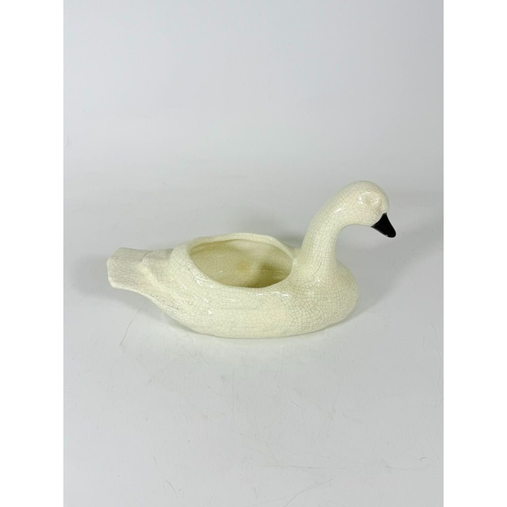 Swan Planter Pot Trinket Bowl Vintage Crackly Glaze Home Decor Decorative Accents Water Fowl Cottage Granny Grandpa Coastal Core