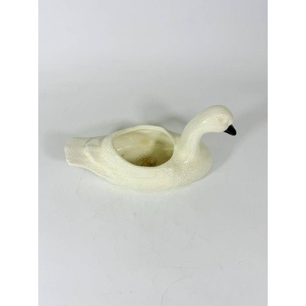 Swan Planter Pot Trinket Bowl Vintage Crackly Glaze Home Decor Decorative Accents Water Fowl Cottage Granny Grandpa Coastal Core