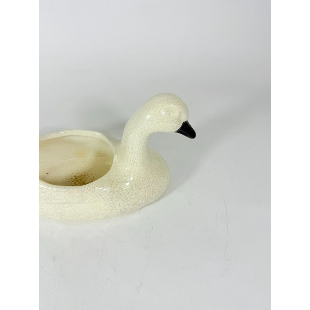 Swan Planter Pot Trinket Bowl Vintage Crackly Glaze Home Decor Decorative Accents Water Fowl Cottage Granny Grandpa Coastal Core