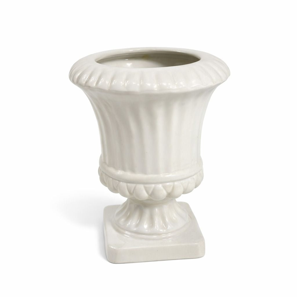Urn Vase Planter Medici Pottery Style White Glazed Home Shelf Decor Decorative Accents Vintage Traditional Grand Millenial French Country
