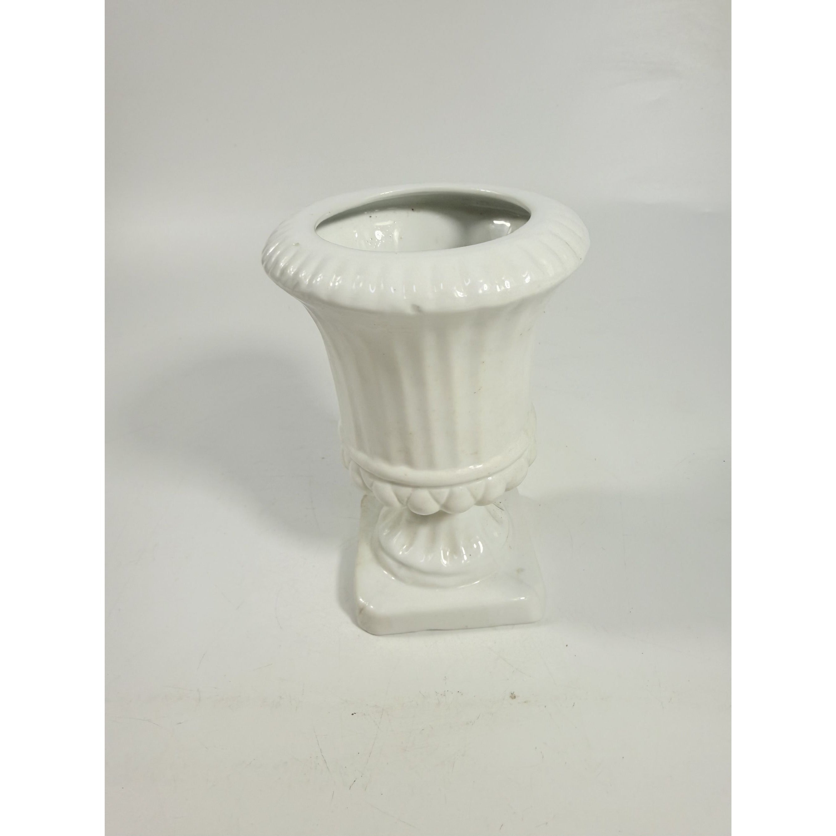 Urn Vase Planter Medici Pottery Style White Glazed Home Shelf Decor Decorative Accents Vintage Traditional Grand Millenial French Country