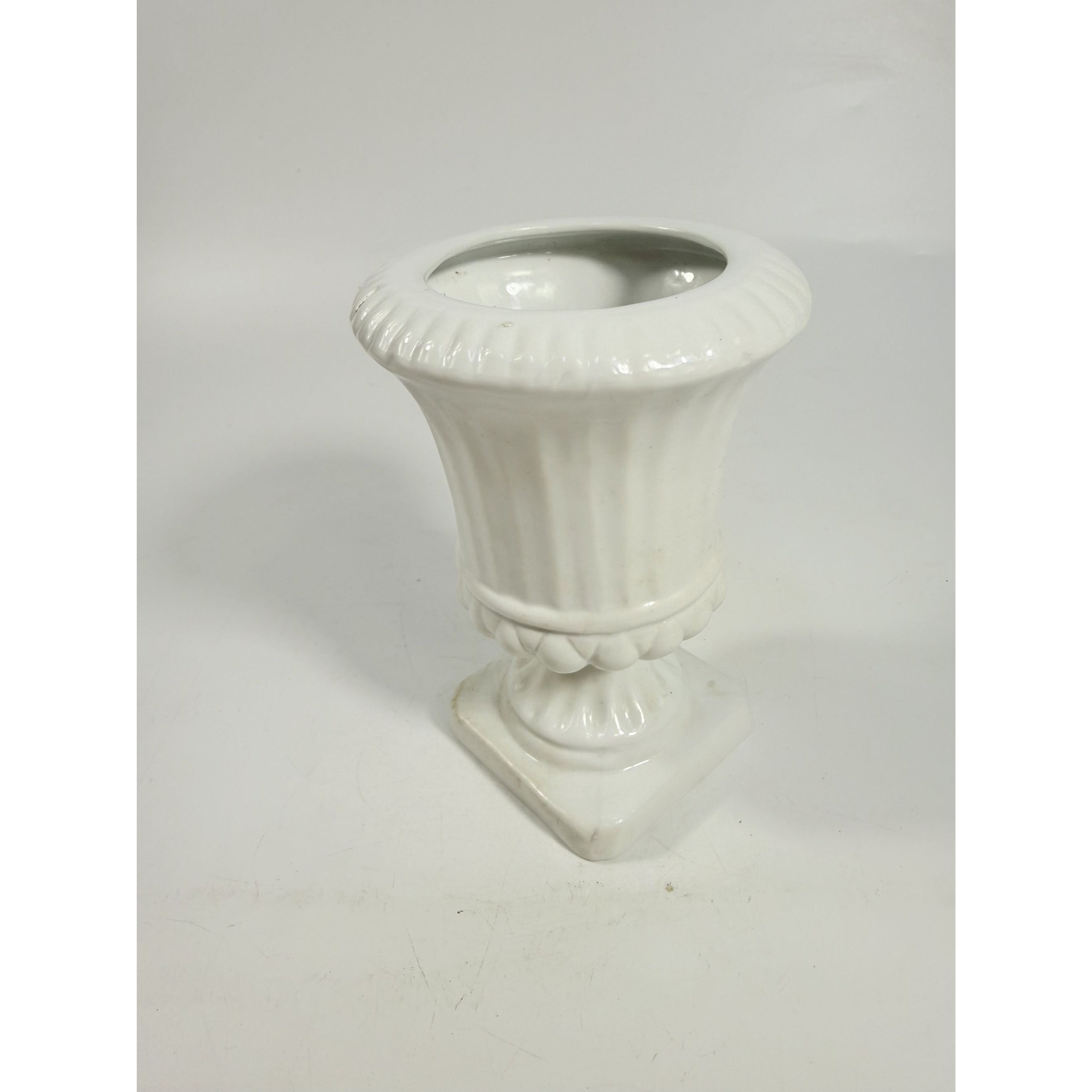 Urn Vase Planter Medici Pottery Style White Glazed Home Shelf Decor Decorative Accents Vintage Traditional Grand Millenial French Country
