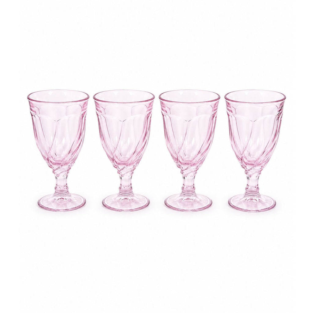 Noritake Pink Swirl Water Goblets Set 4 Retired Replacement Glassware Stemware Barware Hostess Drinking Glasses