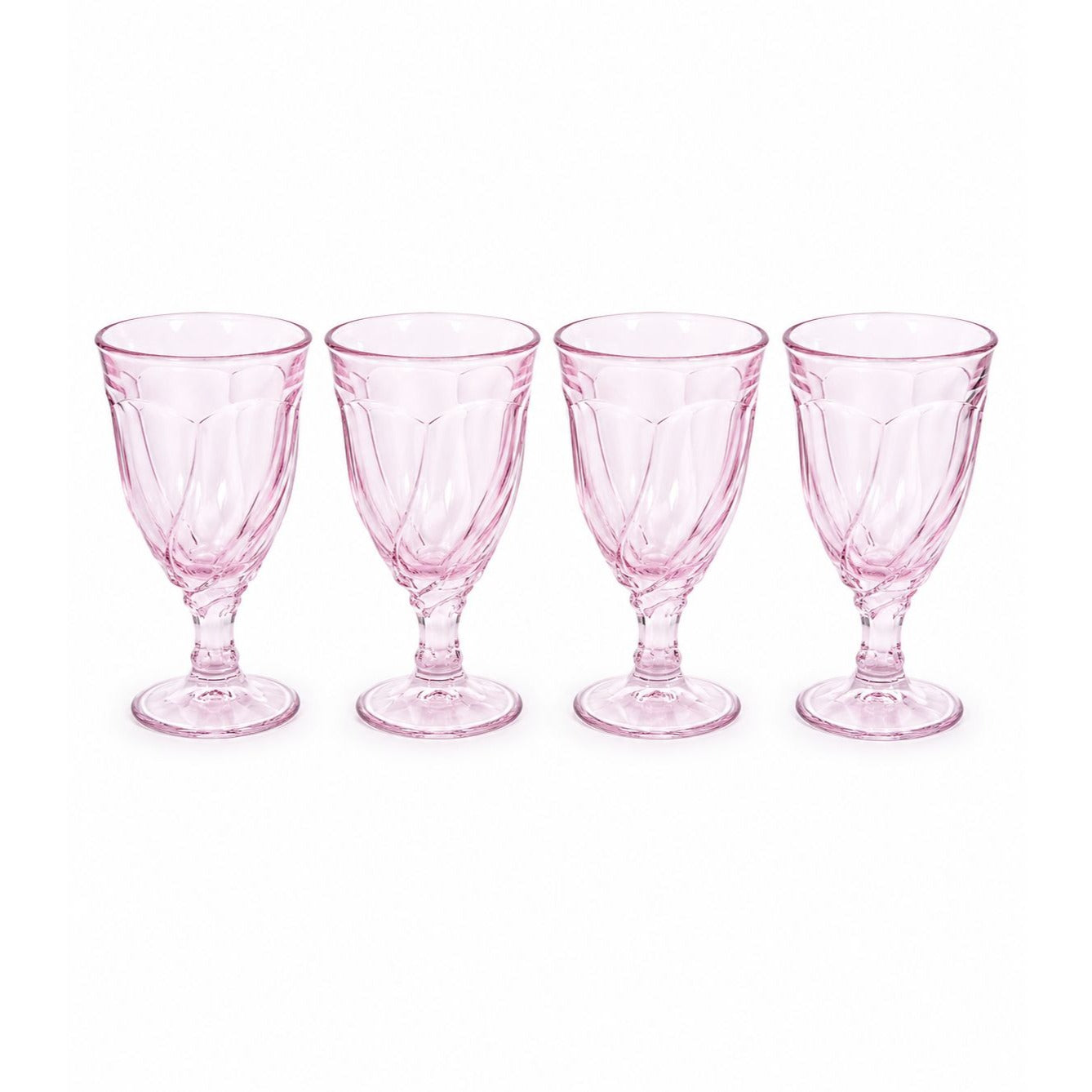 Noritake Pink Swirl Water Goblets Set 4 Retired Replacement Glassware Stemware Barware Hostess Drinking Glasses