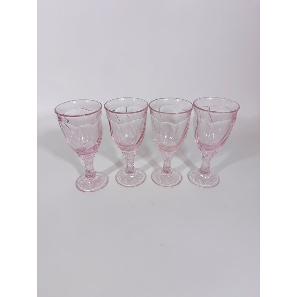 Noritake Pink Swirl Water Goblets Set 4 Retired Replacement Glassware Stemware Barware Hostess Drinking Glasses