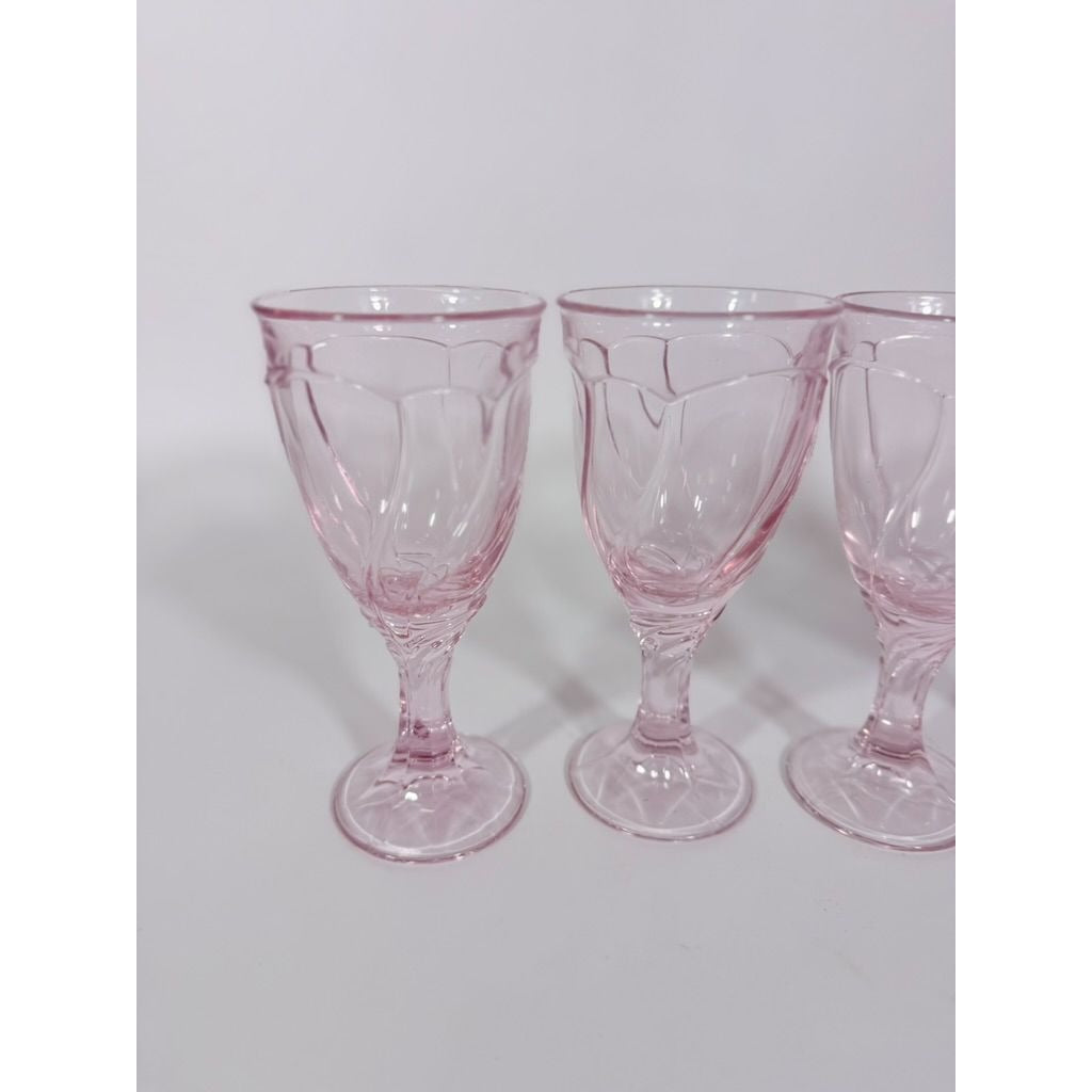 Noritake Pink Swirl Water Goblets Set 4 Retired Replacement Glassware Stemware Barware Hostess Drinking Glasses