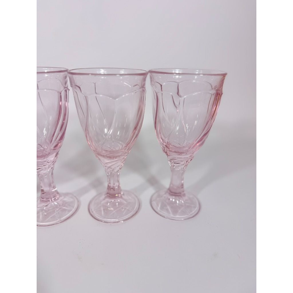 Noritake Pink Swirl Water Goblets Set 4 Retired Replacement Glassware Stemware Barware Hostess Drinking Glasses