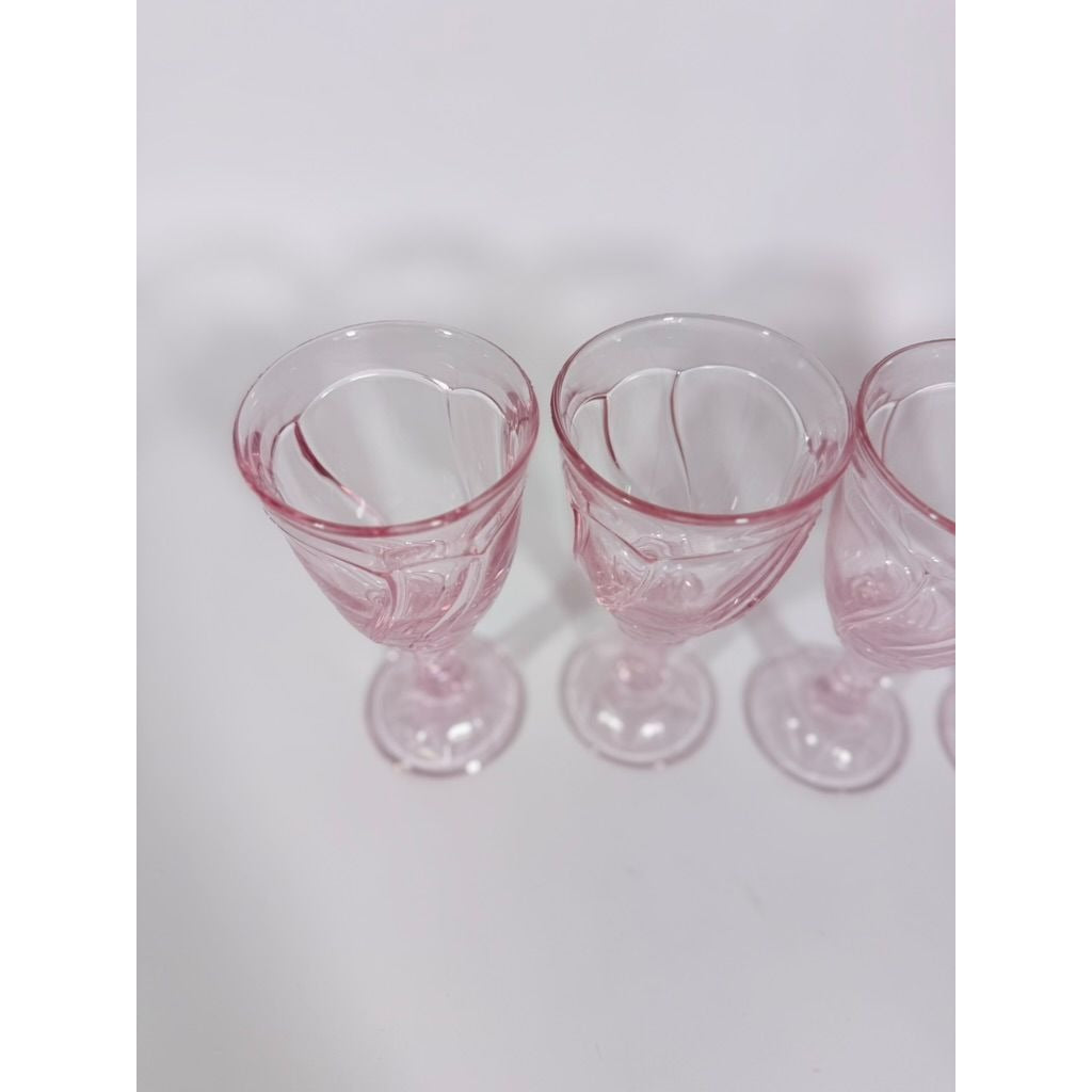 Noritake Pink Swirl Water Goblets Set 4 Retired Replacement Glassware Stemware Barware Hostess Drinking Glasses