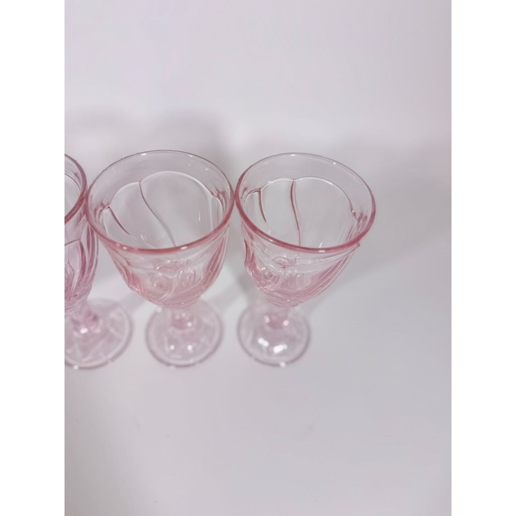 Noritake Pink Swirl Water Goblets Set 4 Retired Replacement Glassware Stemware Barware Hostess Drinking Glasses