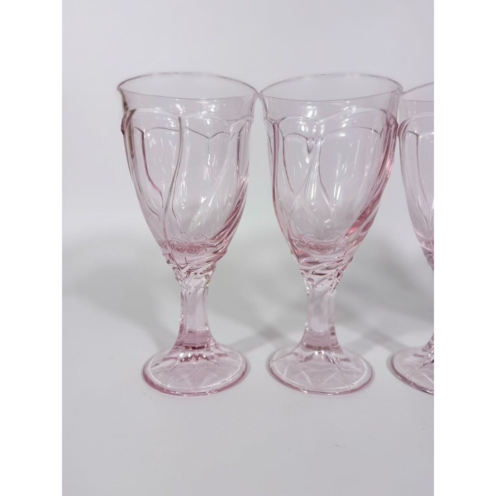 Noritake Pink Swirl Water Goblets Set 4 Retired Replacement Glassware Stemware Barware Hostess Drinking Glasses