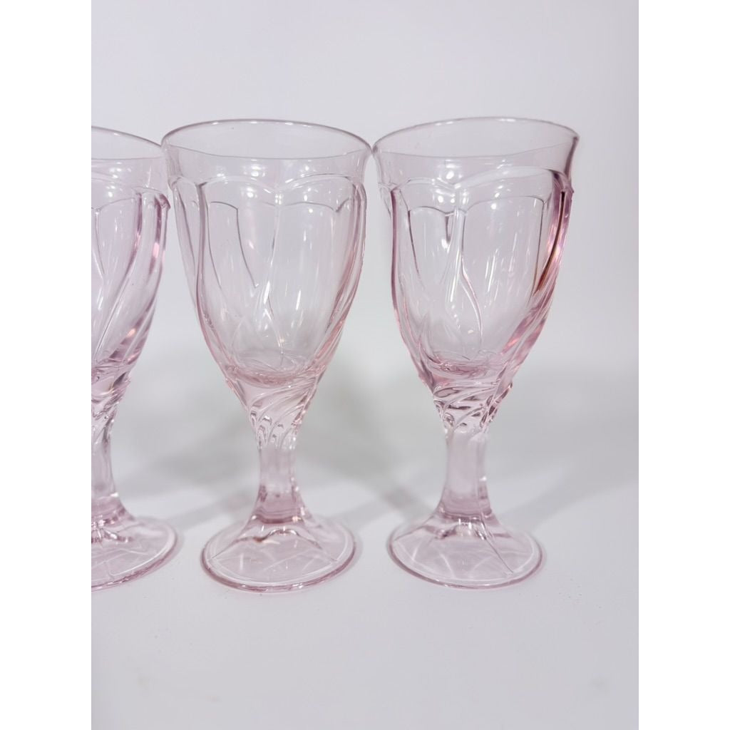 Noritake Pink Swirl Water Goblets Set 4 Retired Replacement Glassware Stemware Barware Hostess Drinking Glasses
