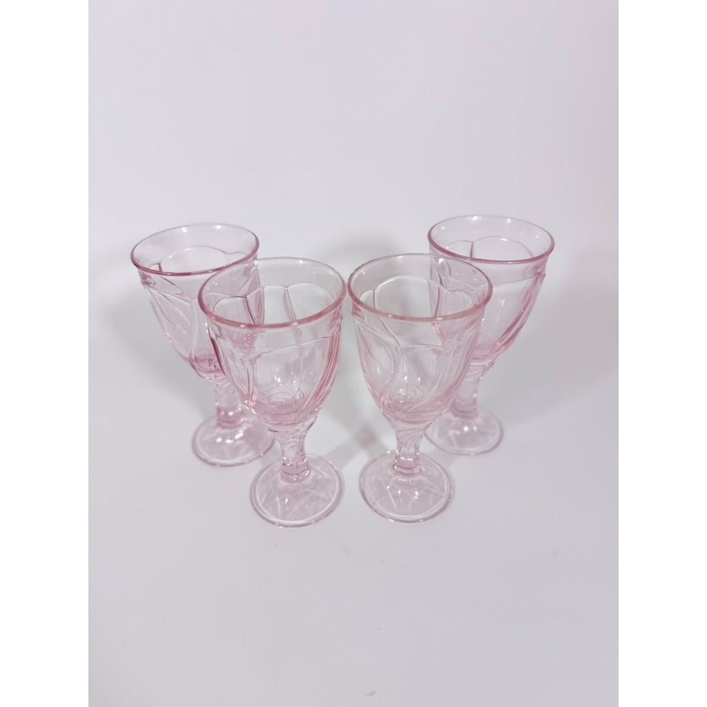 Noritake Pink Swirl Water Goblets Set 4 Retired Replacement Glassware Stemware Barware Hostess Drinking Glasses