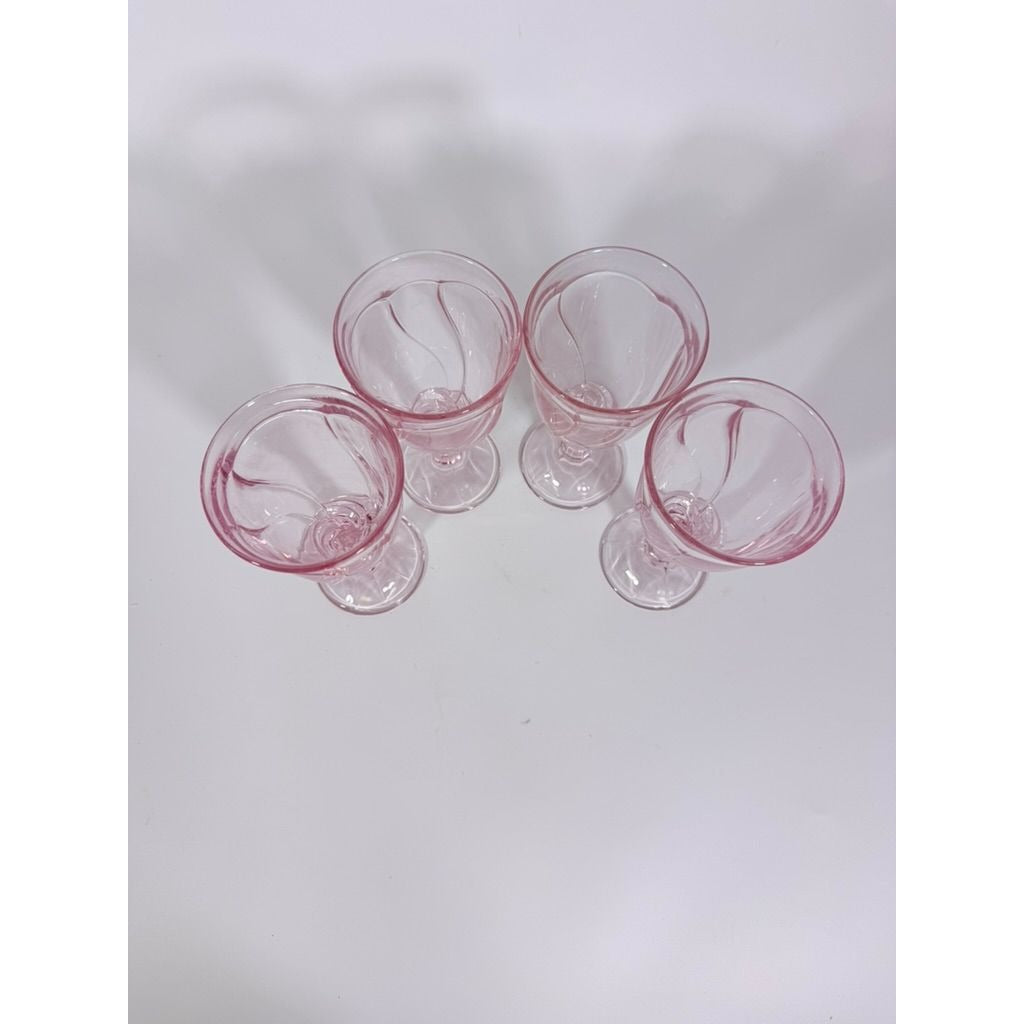 Noritake Pink Swirl Water Goblets Set 4 Retired Replacement Glassware Stemware Barware Hostess Drinking Glasses
