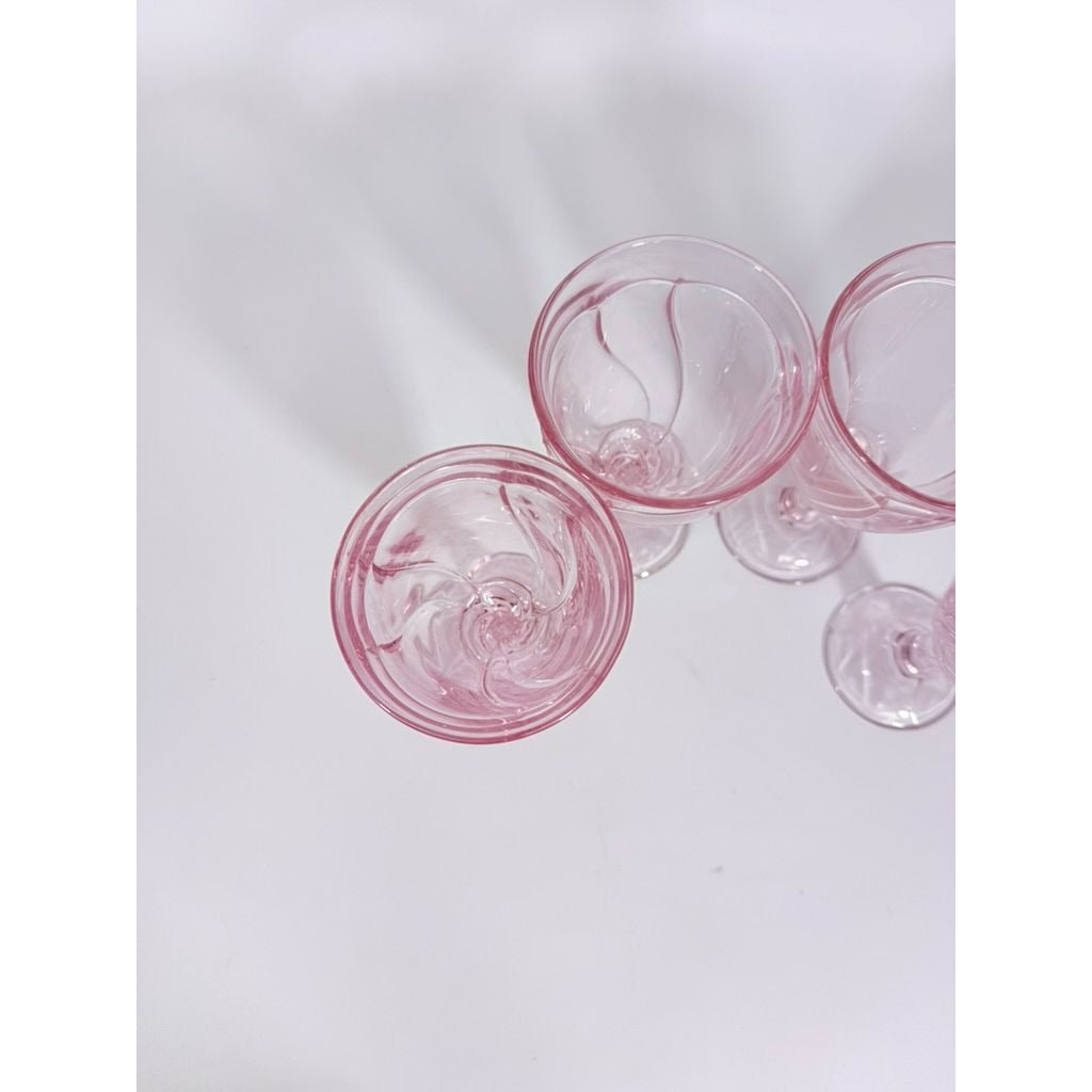 Noritake Pink Swirl Water Goblets Set 4 Retired Replacement Glassware Stemware Barware Hostess Drinking Glasses