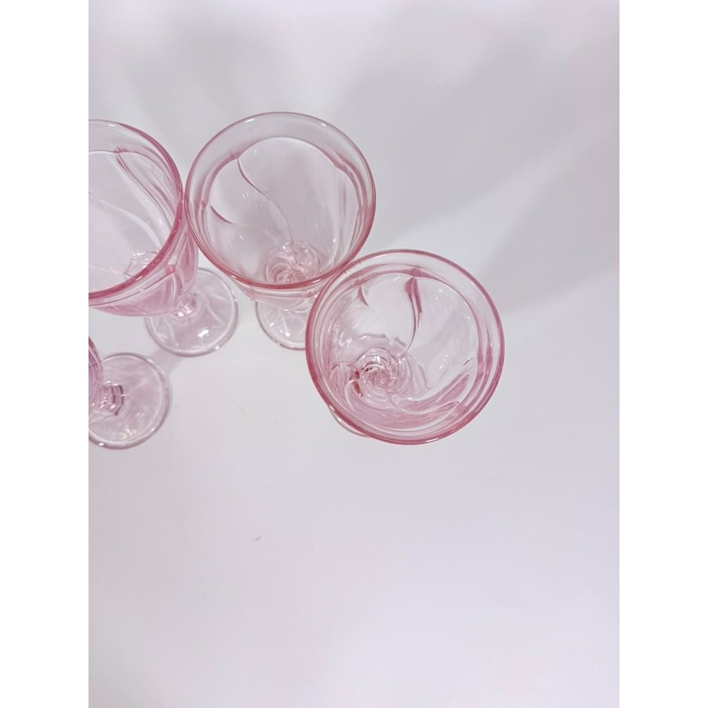 Noritake Pink Swirl Water Goblets Set 4 Retired Replacement Glassware Stemware Barware Hostess Drinking Glasses