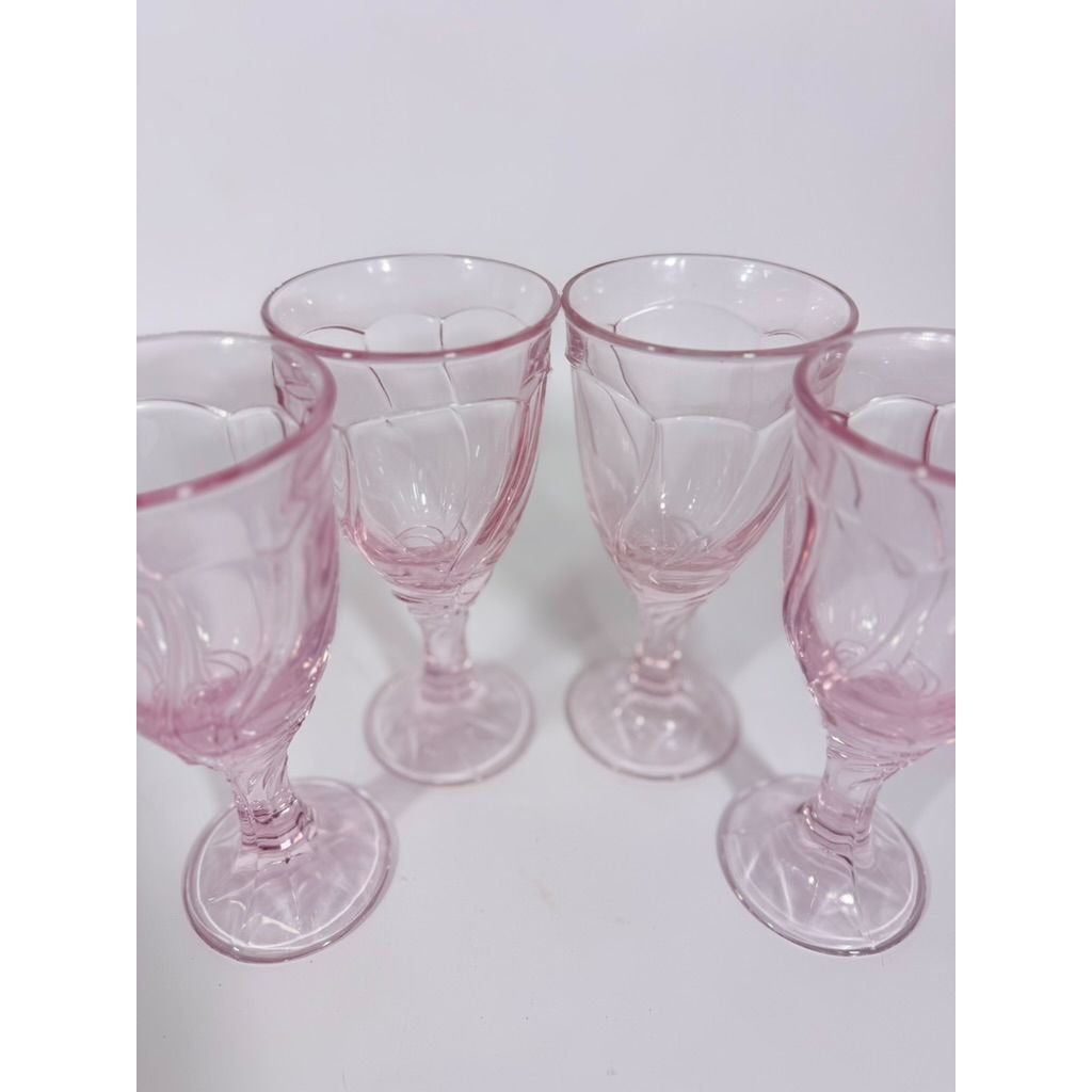 Noritake Pink Swirl Water Goblets Set 4 Retired Replacement Glassware Stemware Barware Hostess Drinking Glasses