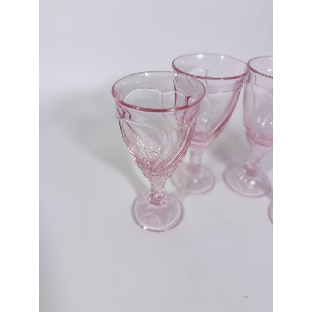 Noritake Pink Swirl Water Goblets Set 4 Retired Replacement Glassware Stemware Barware Hostess Drinking Glasses