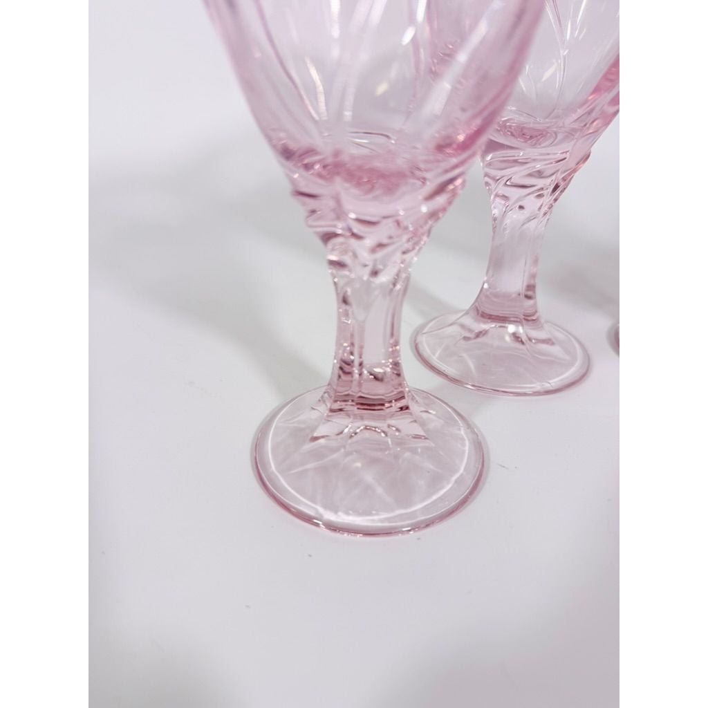 Noritake Pink Swirl Water Goblets Set 4 Retired Replacement Glassware Stemware Barware Hostess Drinking Glasses