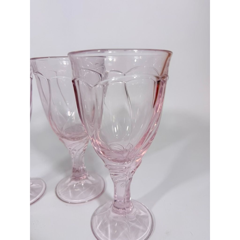 Noritake Pink Swirl Water Goblets Set 4 Retired Replacement Glassware Stemware Barware Hostess Drinking Glasses
