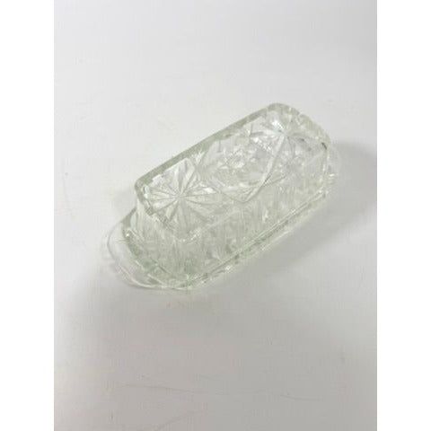 Covered Butter Dish Clear Glass Anchor Hocking Star Of David American Prescut 1/4 LB Replacement Kitchenware Glassware Vintage Refirgerator