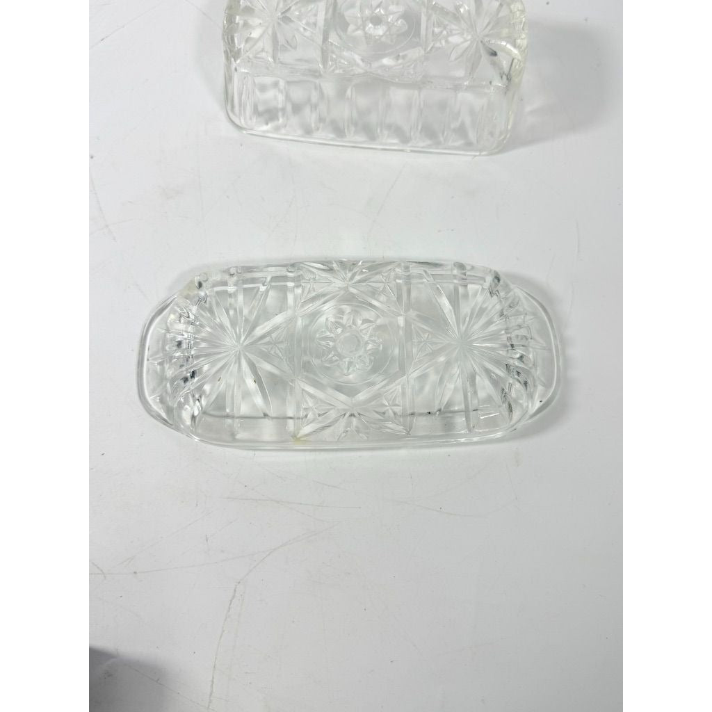 Covered Butter Dish Clear Glass Anchor Hocking Star Of David American Prescut 1/4 LB Replacement Kitchenware Glassware Vintage Refirgerator