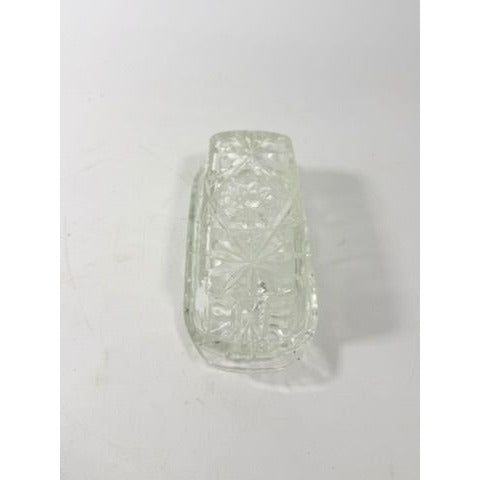 Covered Butter Dish Clear Glass Anchor Hocking Star Of David American Prescut 1/4 LB Replacement Kitchenware Glassware Vintage Refirgerator
