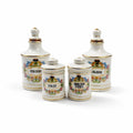 Apothecary Jars Paris France Style Porcelain Hand Painted Gold Trim Made in Japan Set 4 Bathroom Boudoir White Gold Canisters Decorative
