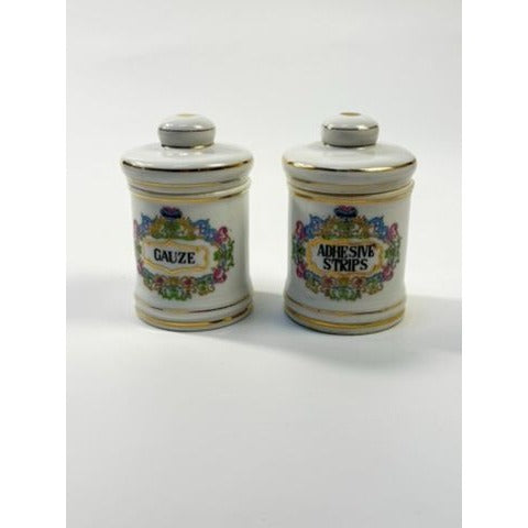 Apothecary Jars Paris France Style Porcelain Hand Painted Gold Trim Made in Japan Set 4 Bathroom Boudoir White Gold Canisters Decorative