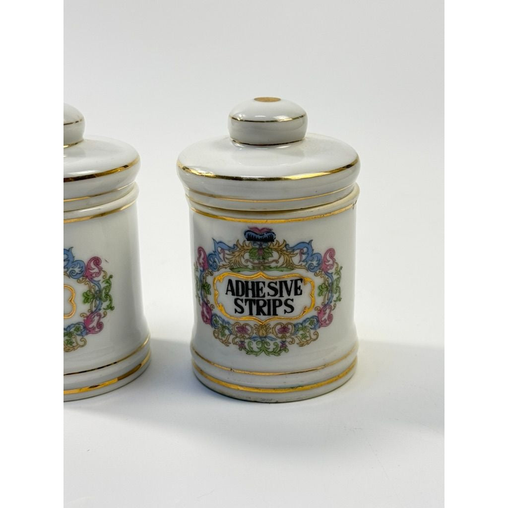Apothecary Jars Paris France Style Porcelain Hand Painted Gold Trim Made in Japan Set 4 Bathroom Boudoir White Gold Canisters Decorative