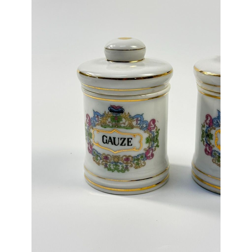 Apothecary Jars Paris France Style Porcelain Hand Painted Gold Trim Made in Japan Set 4 Bathroom Boudoir White Gold Canisters Decorative