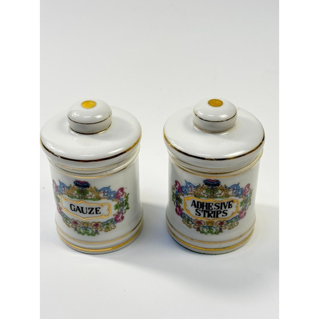 Apothecary Jars Paris France Style Porcelain Hand Painted Gold Trim Made in Japan Set 4 Bathroom Boudoir White Gold Canisters Decorative