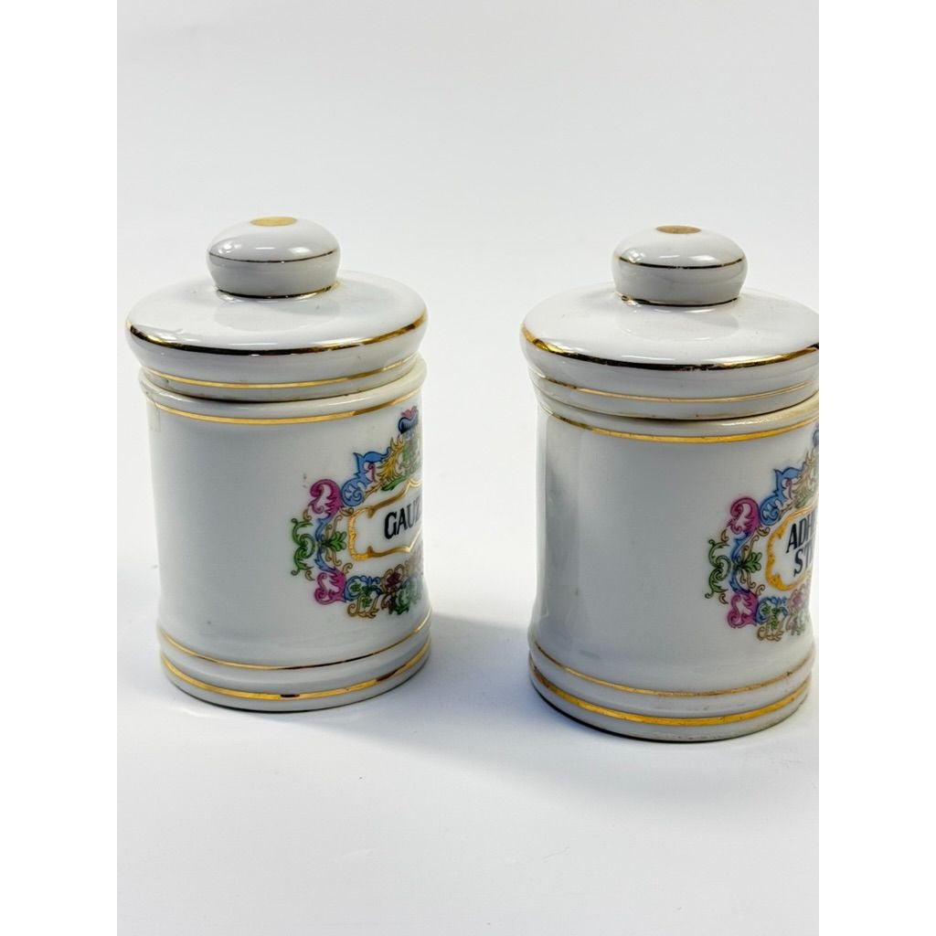 Apothecary Jars Paris France Style Porcelain Hand Painted Gold Trim Made in Japan Set 4 Bathroom Boudoir White Gold Canisters Decorative