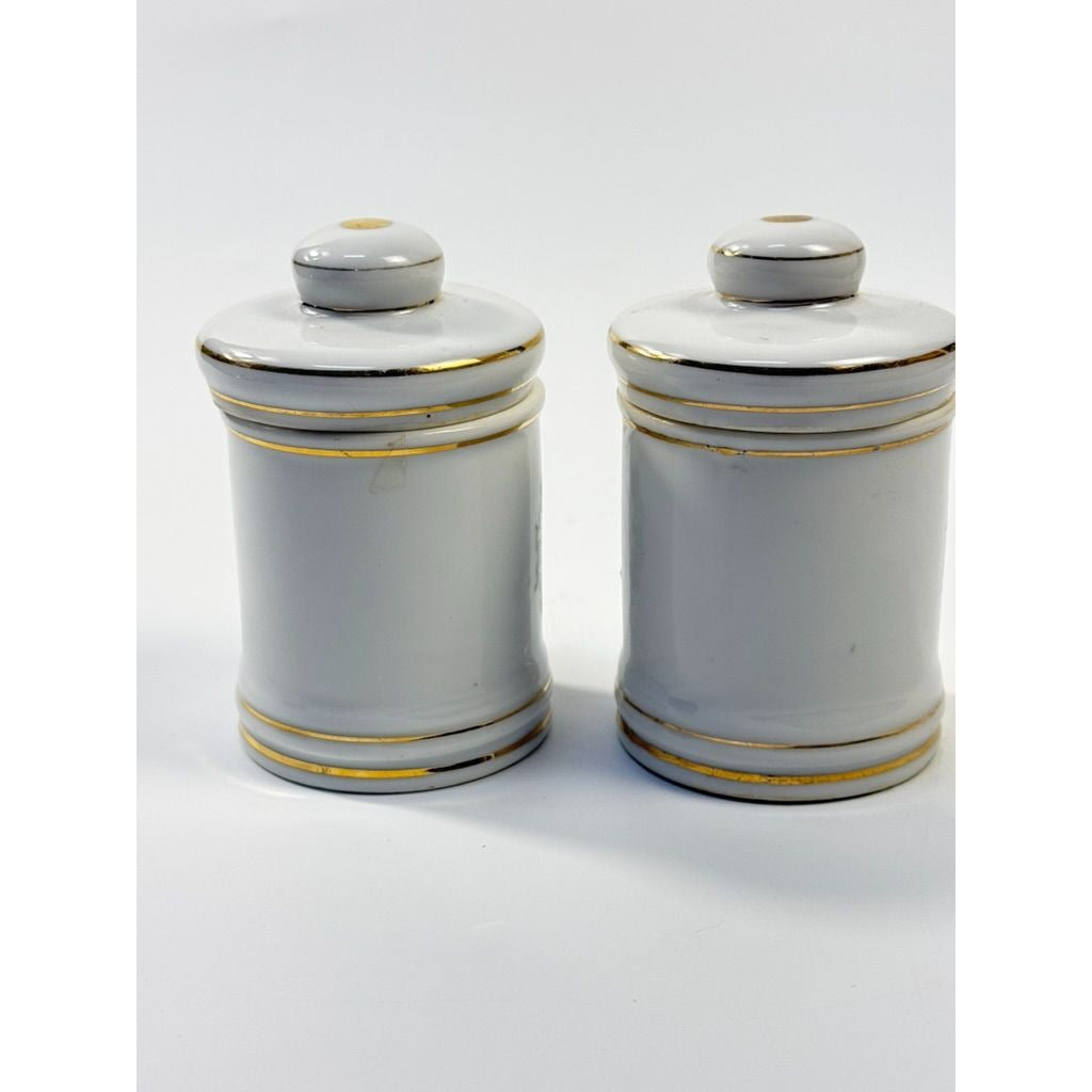 Apothecary Jars Paris France Style Porcelain Hand Painted Gold Trim Made in Japan Set 4 Bathroom Boudoir White Gold Canisters Decorative