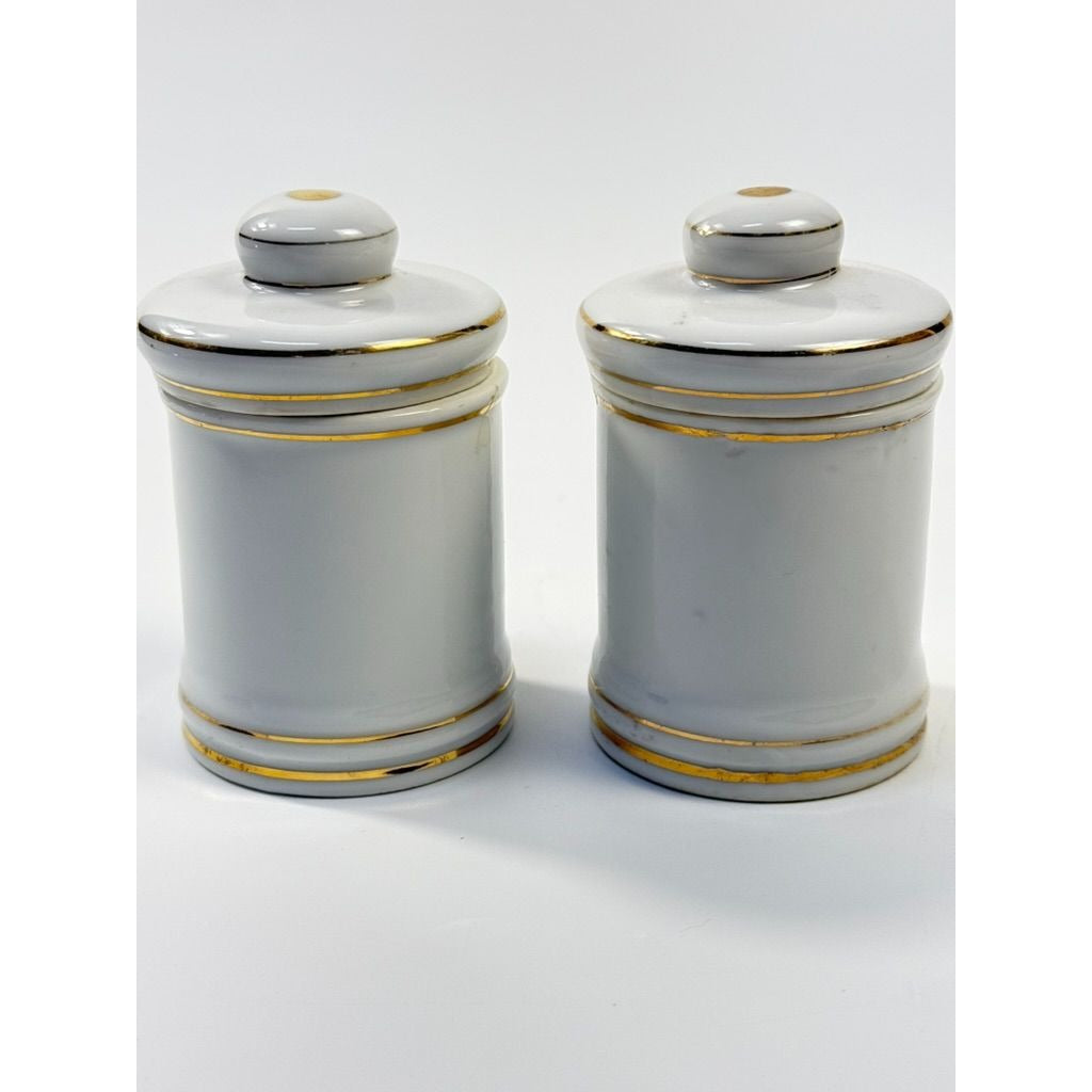 Apothecary Jars Paris France Style Porcelain Hand Painted Gold Trim Made in Japan Set 4 Bathroom Boudoir White Gold Canisters Decorative