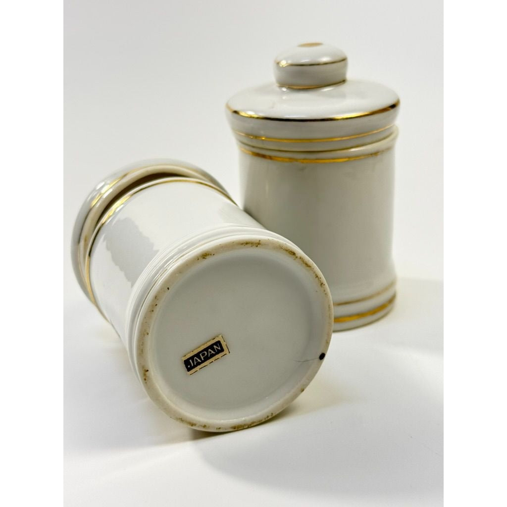 Apothecary Jars Paris France Style Porcelain Hand Painted Gold Trim Made in Japan Set 4 Bathroom Boudoir White Gold Canisters Decorative