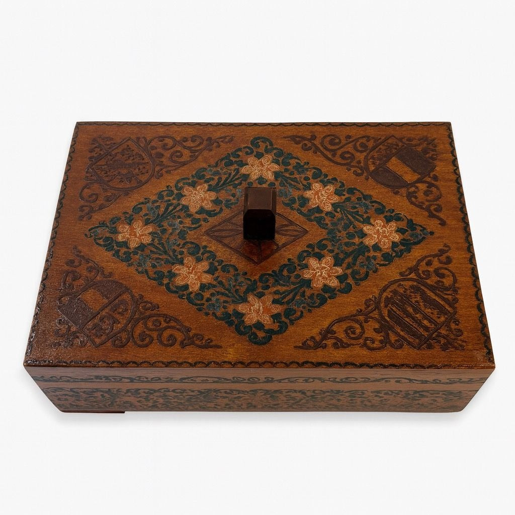 Trinket Box Wood Hand Painted  Austrian Wooden Vintage Floral Cottage Core Primitive Folk Art Hand Made Flowers Souvenir