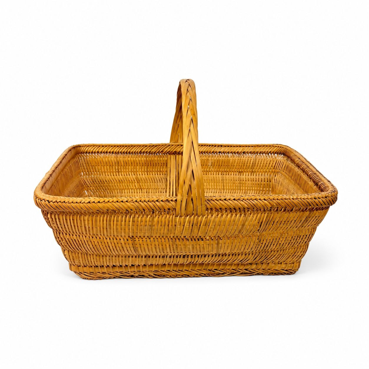 Handwowen Storage Shopping Handled Basket Vintage Light Wood Handmade Decorative Home Decor Accents Farmhouse Cottage Granny Core Country