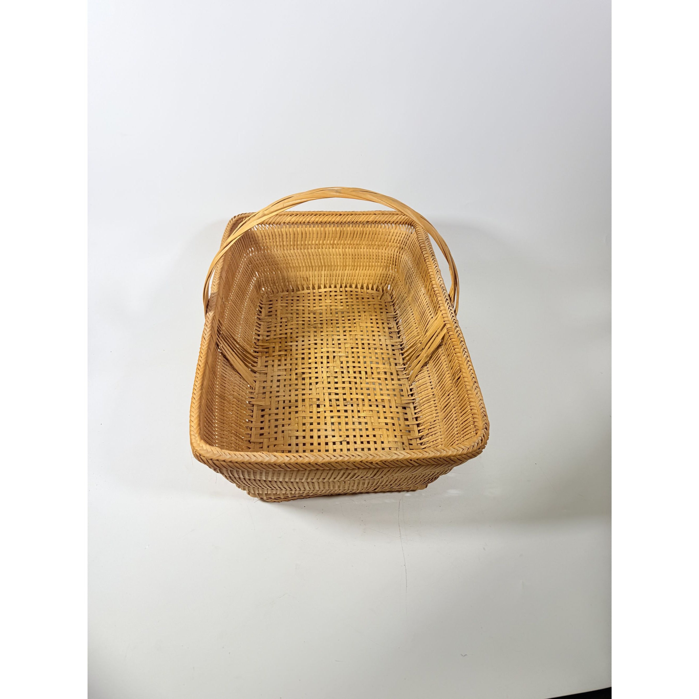Handwowen Storage Shopping Handled Basket Vintage Light Wood Handmade Decorative Home Decor Accents Farmhouse Cottage Granny Core Country
