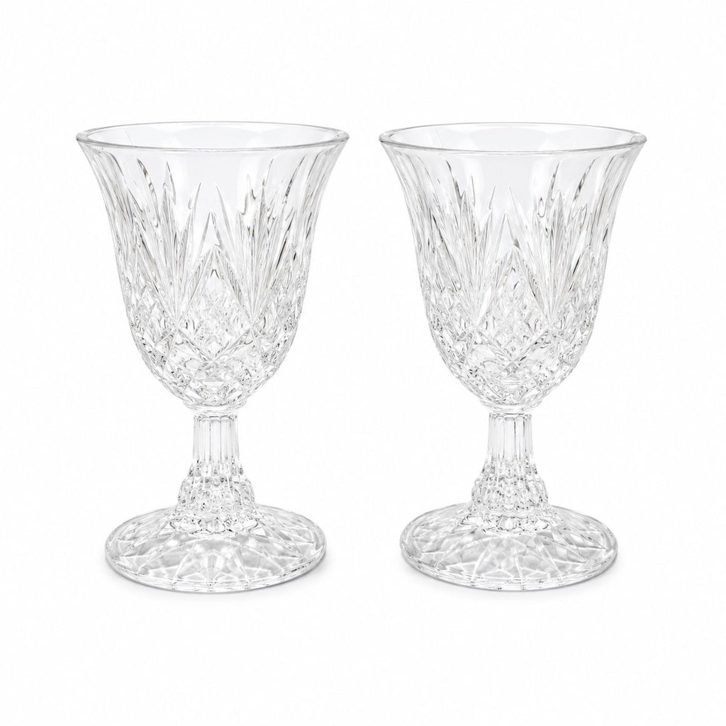 Crystal Wine Goblets Pair Vintage Godinger Lexington Lead Diamond Cut Replacement Glassware